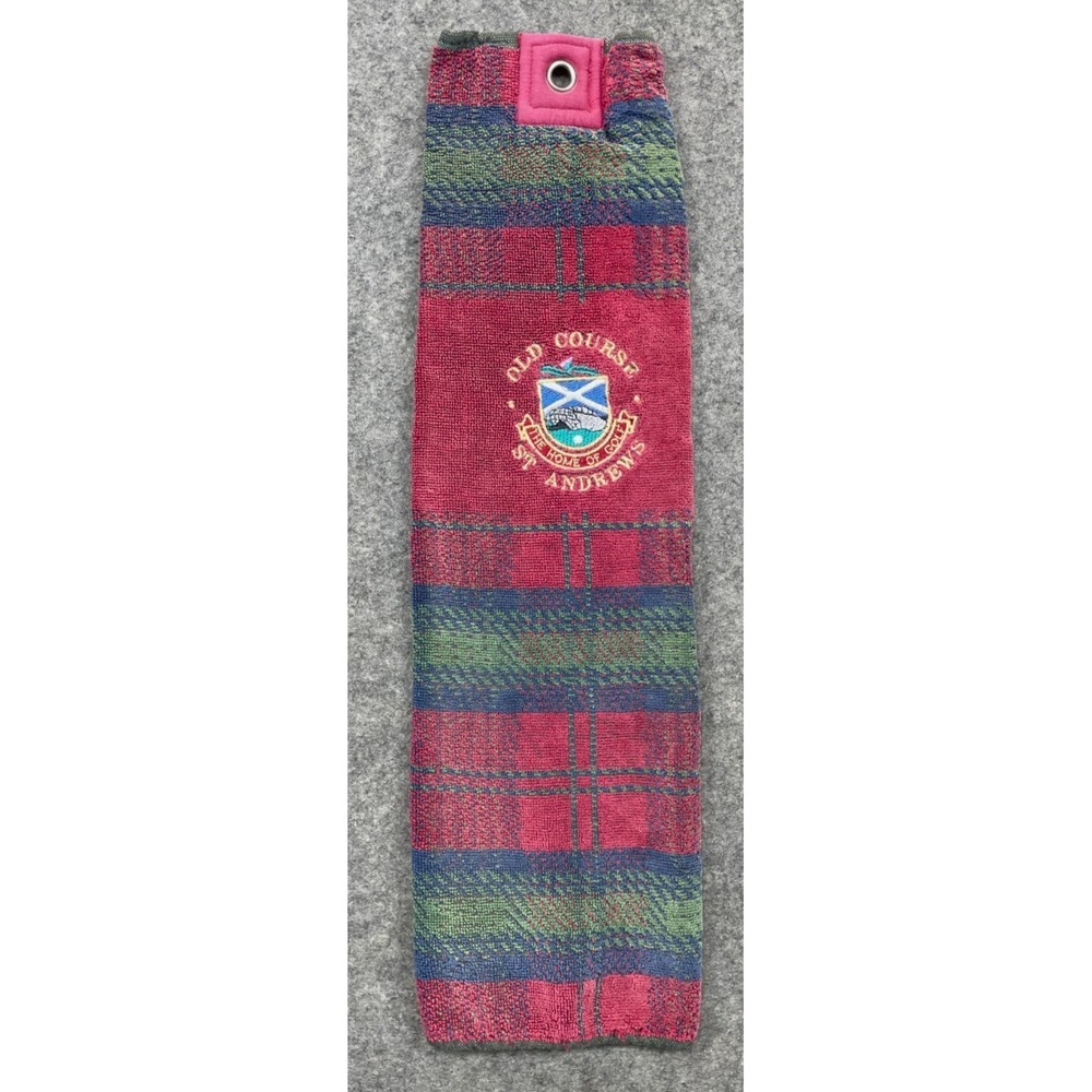 Vintage The Old Course St Andrews Scotland Golf Towel Red Tartan Plaid Icon